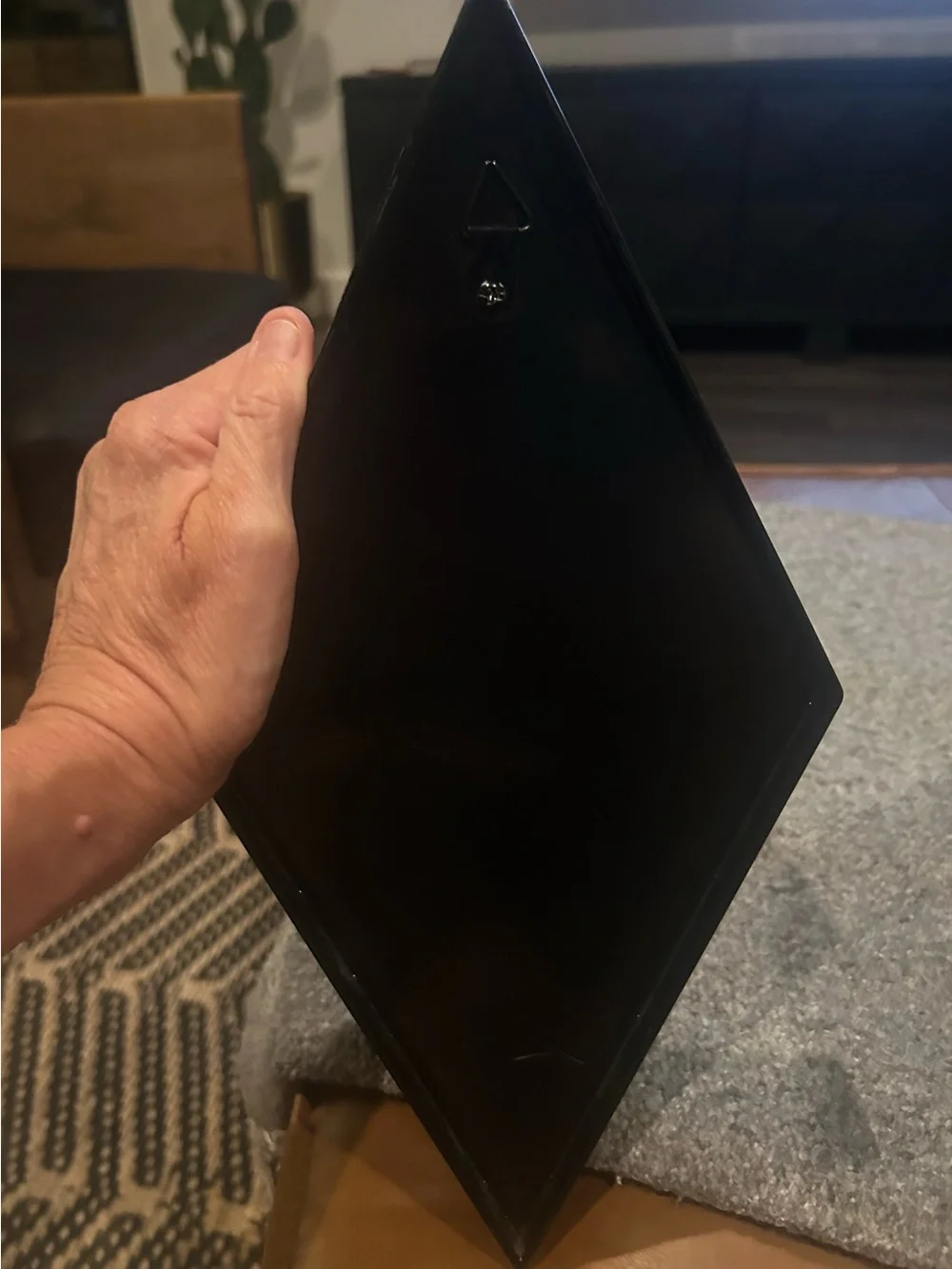 Vintage Diamond -Shaped Black Wall Mirror with granite veining